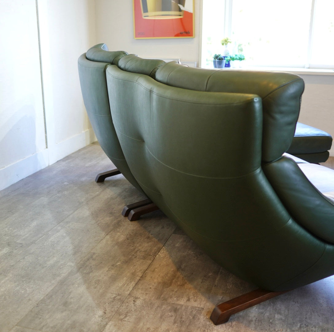 カリモク / karimoku ハイバック カウチソファ 本革 グリーン