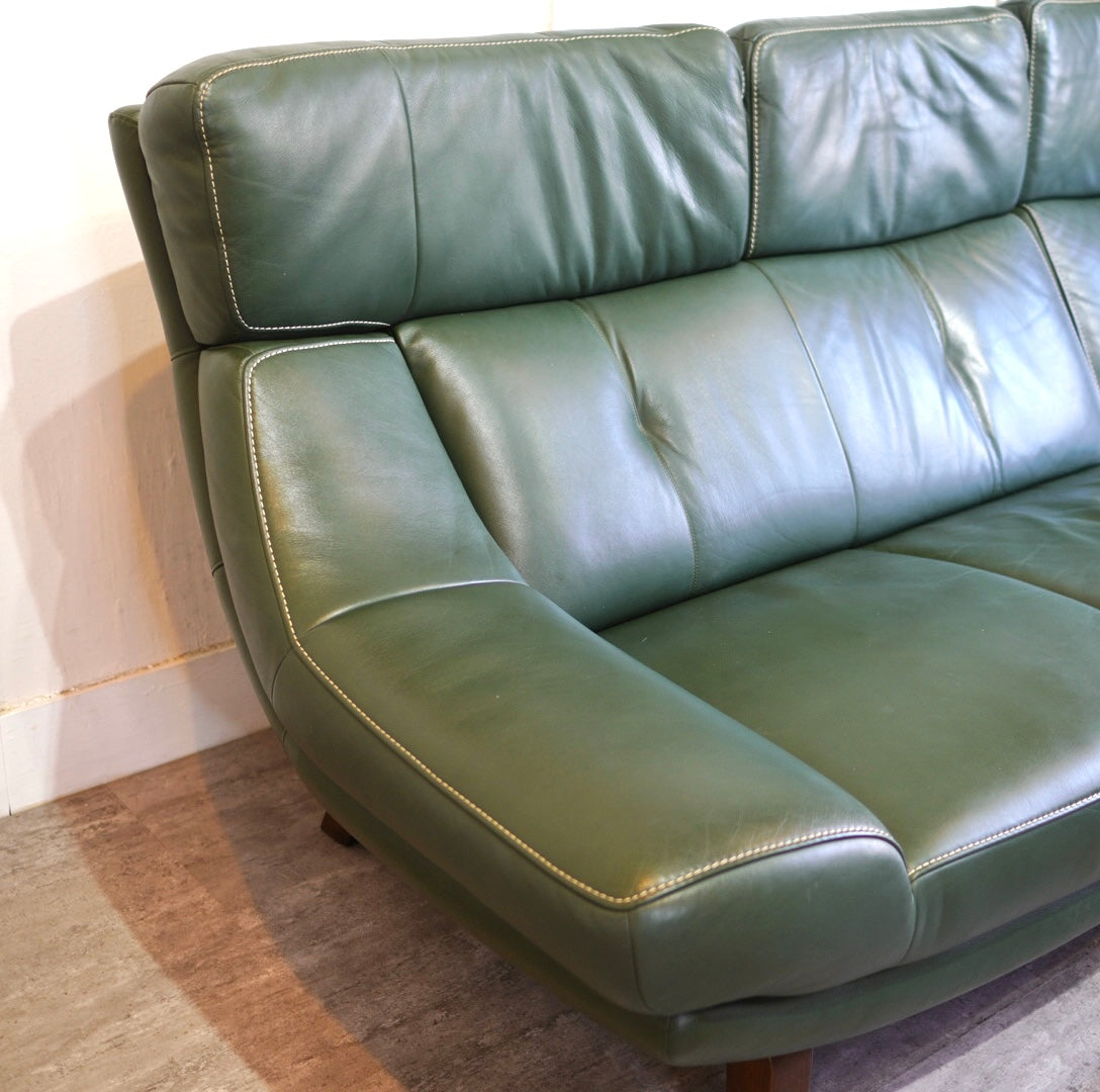 カリモク / karimoku ハイバック カウチソファ 本革 グリーン