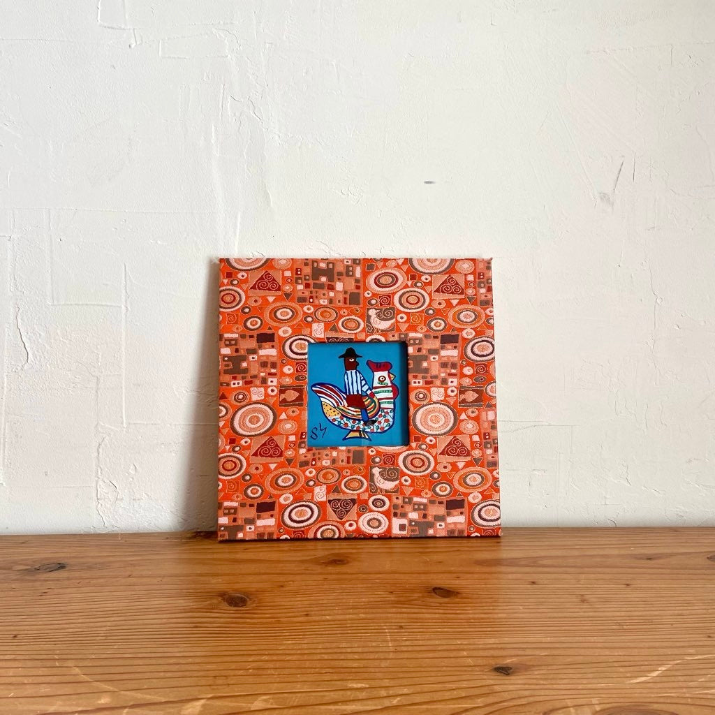 柚木沙弥郎 ガラス絵 「メキシコの鳥と人形」 アート 絵画 一点もの