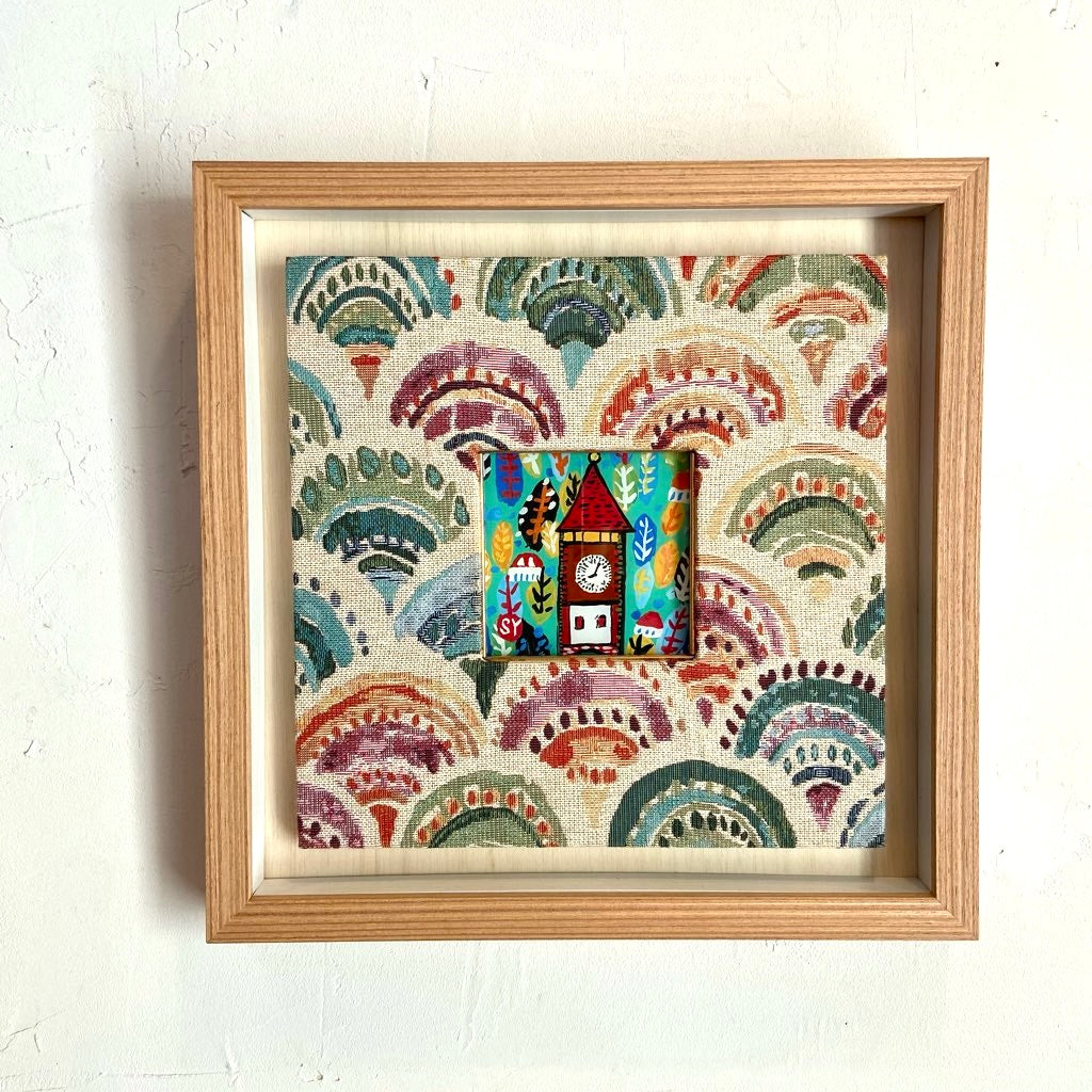 柚木沙弥郎「時計台の森」ガラス絵 肉筆 直筆サイン入 共シール 民藝 人気染色家 柚木沙弥郎「時計台の森」ガラス絵 肉筆 直筆サイン入 共シール 民