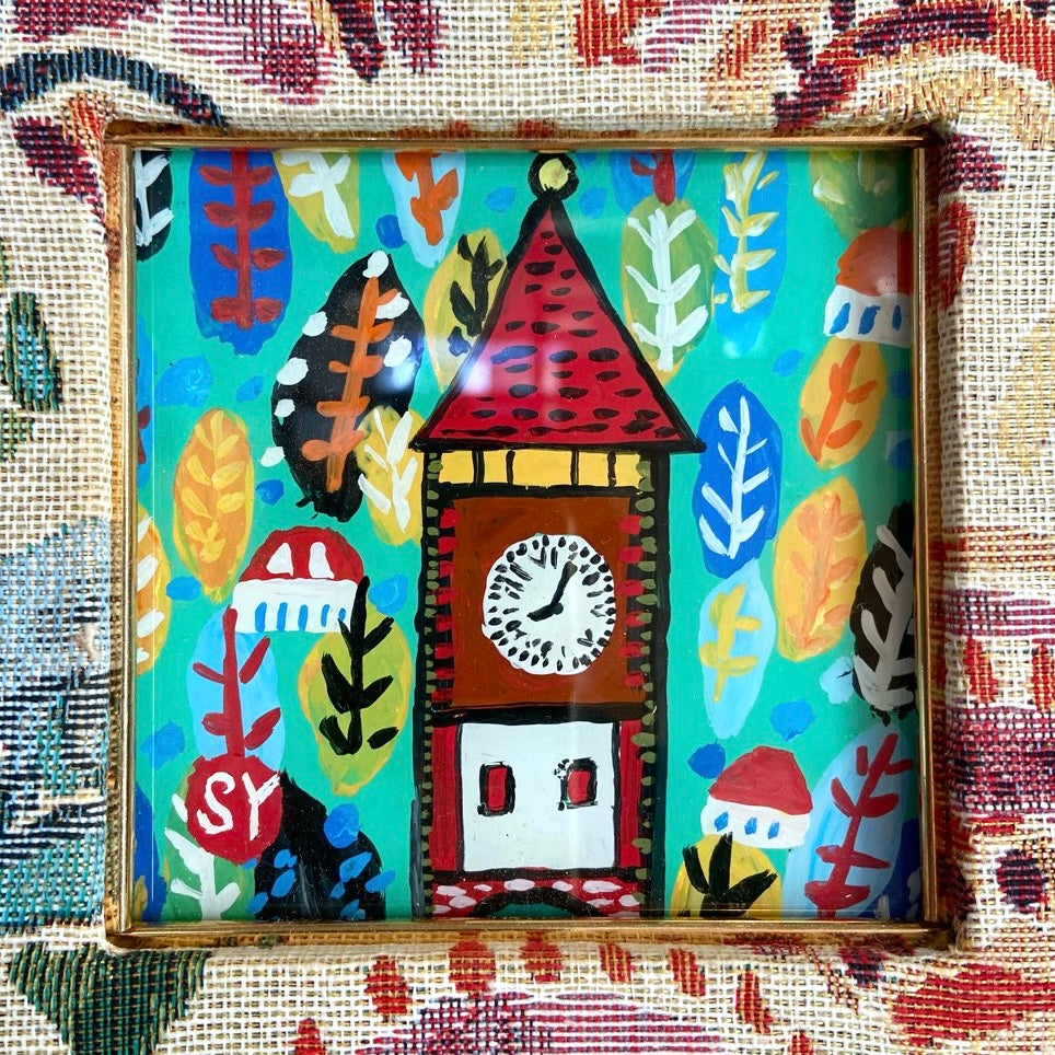 柚木沙弥郎「つきよのおんがくかい」ガラス絵 肉筆 直筆サイン入 共シール