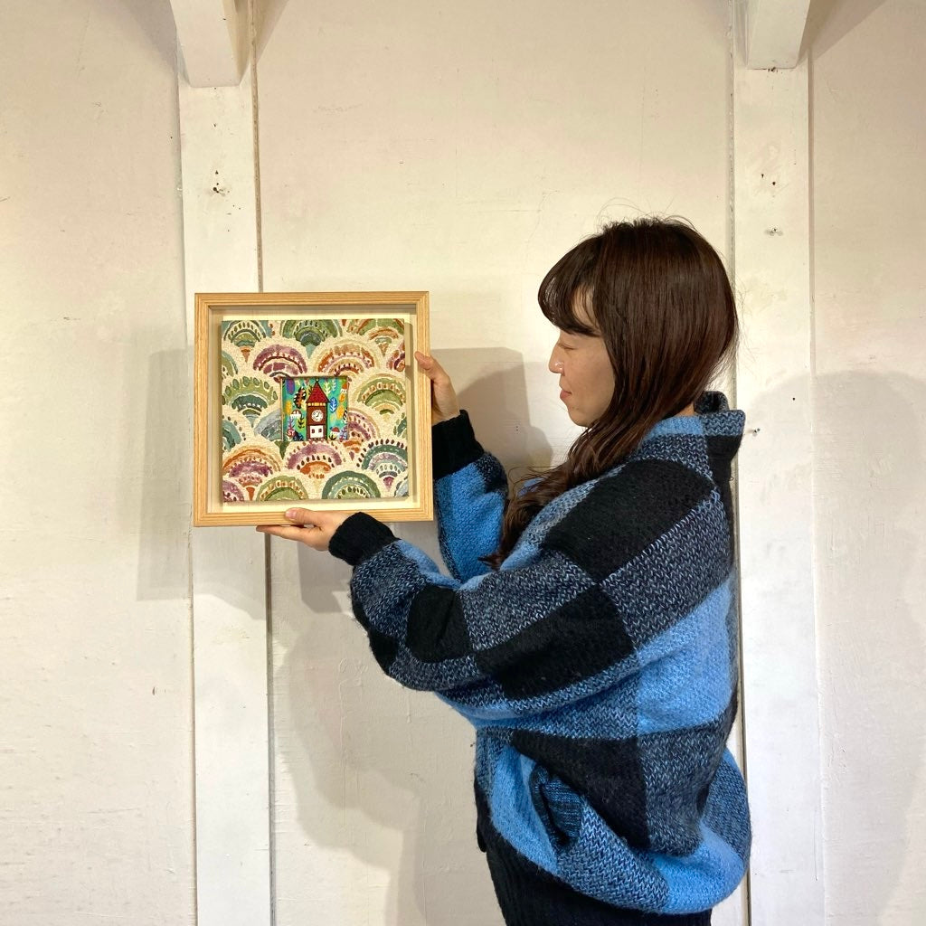 柚木沙弥郎「つきよのおんがくかい」ガラス絵 肉筆 直筆サイン入 共