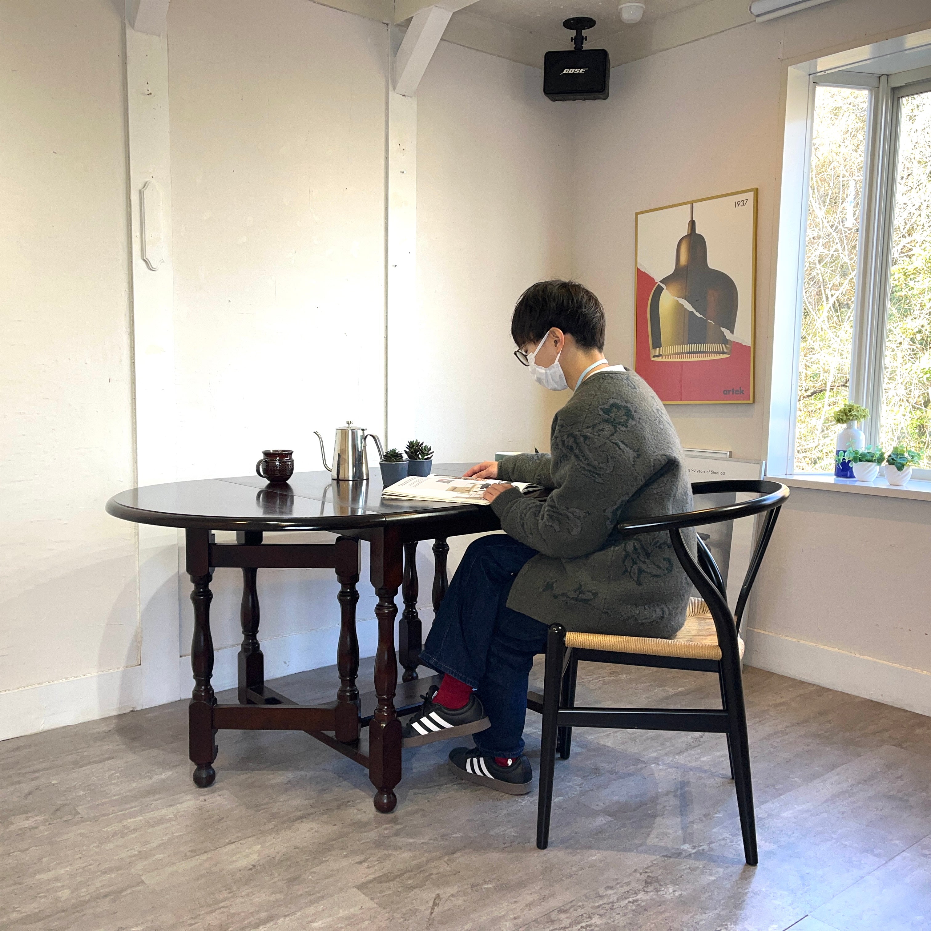 松本民芸家具 M型 楕円 バタフライテーブル 国産 ミズメサクラ