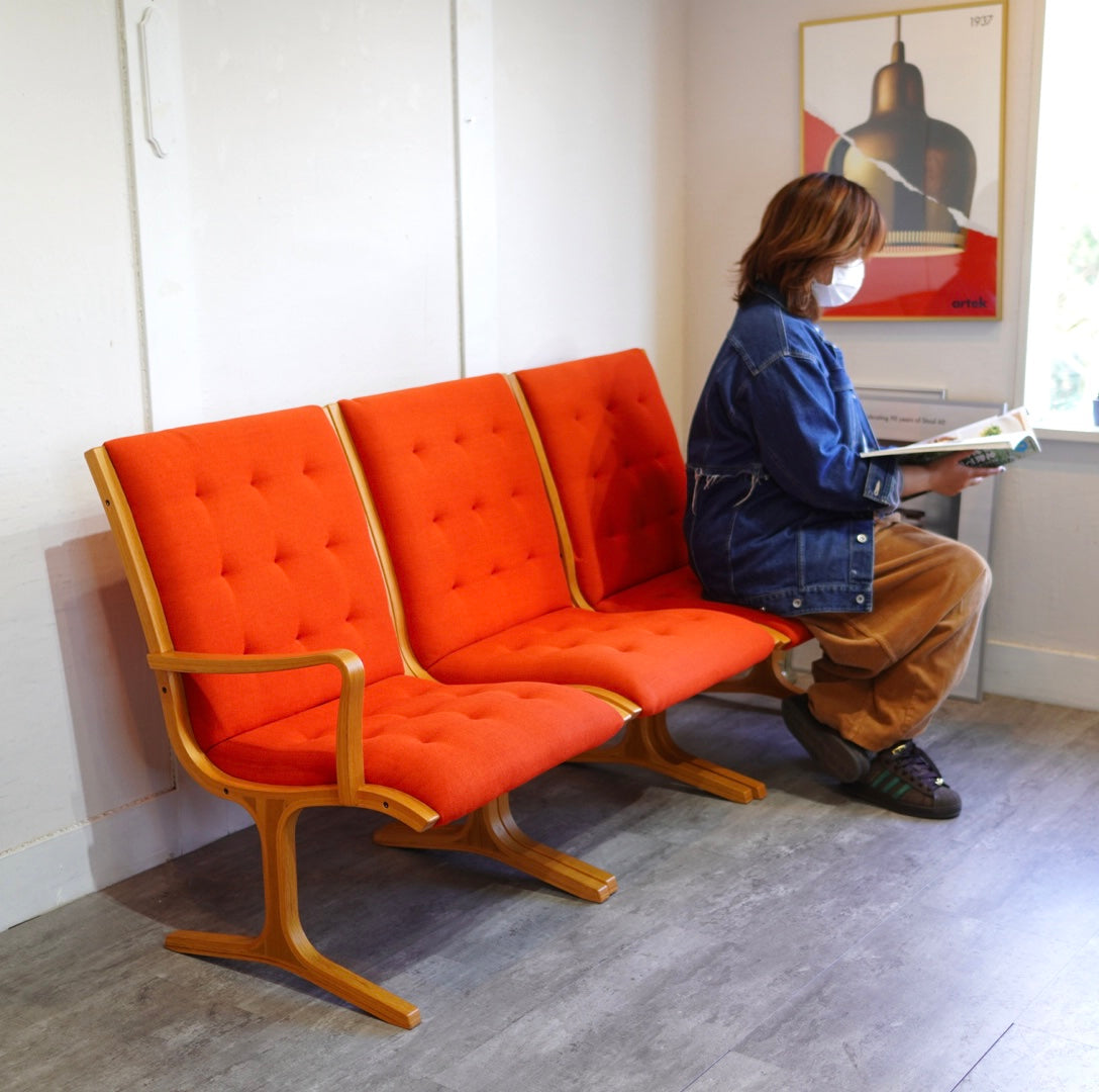 天童木工 ヘロン 3Pソファ ハイバック 3人掛 オレンジ ヴィンテージ 菅
