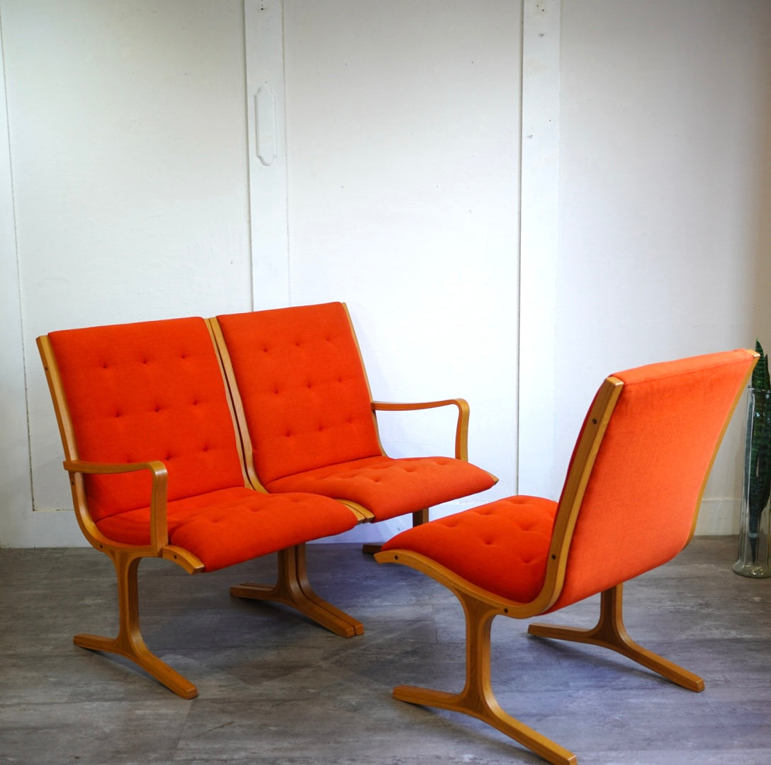 天童木工 ヘロン 3Pソファ ハイバック 3人掛 オレンジ ヴィンテージ