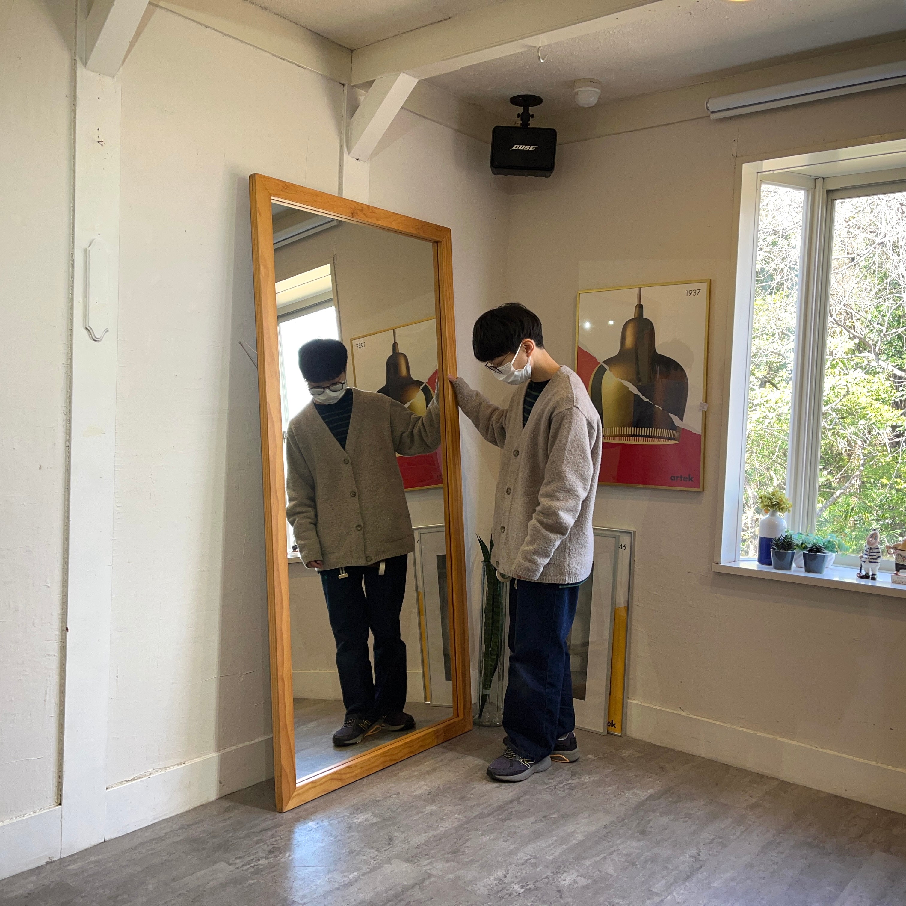 パイン材フレーム 大型ミラー 姿見