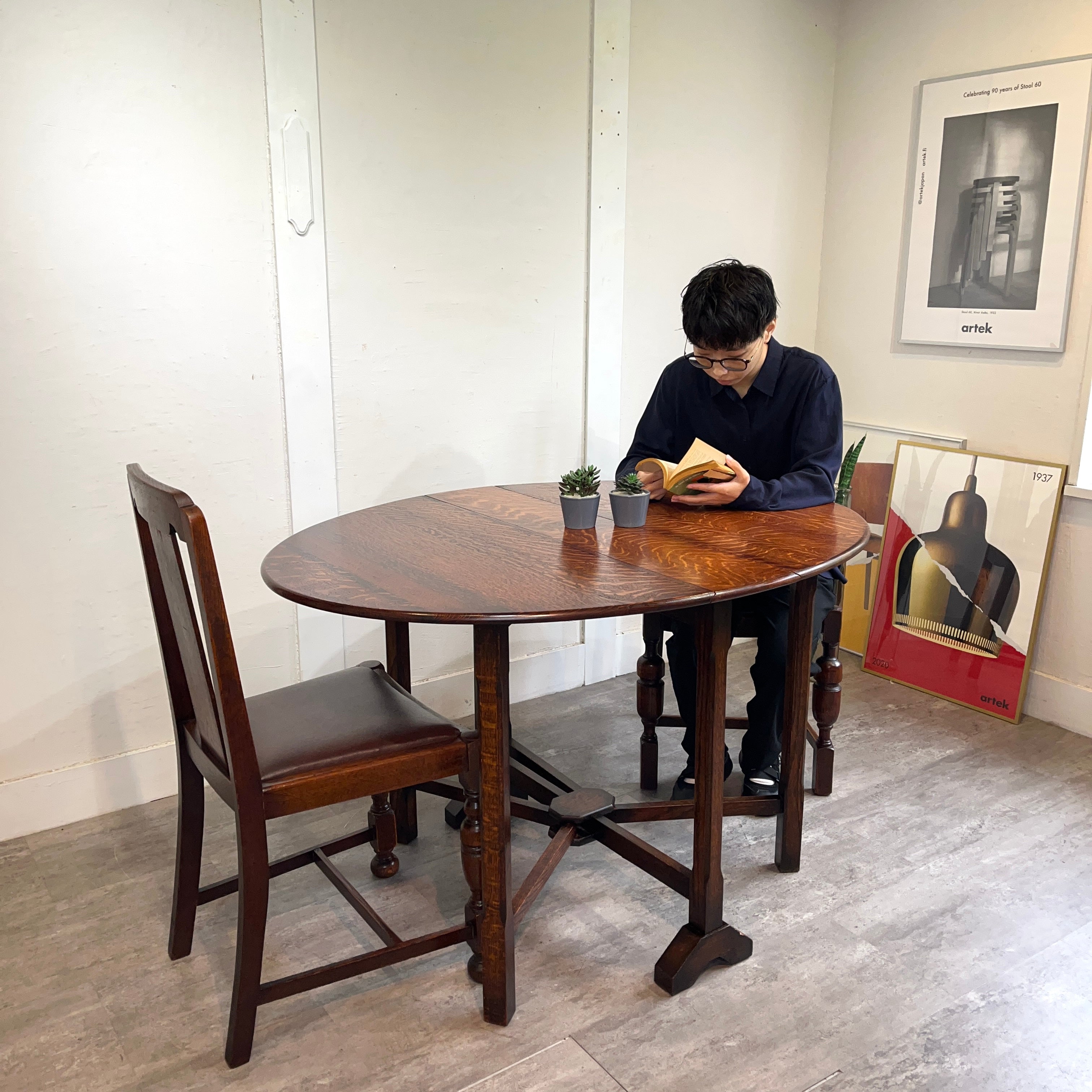 アンティーク バタフライテーブル オーク材 中古 古家具 古道具 レトロ