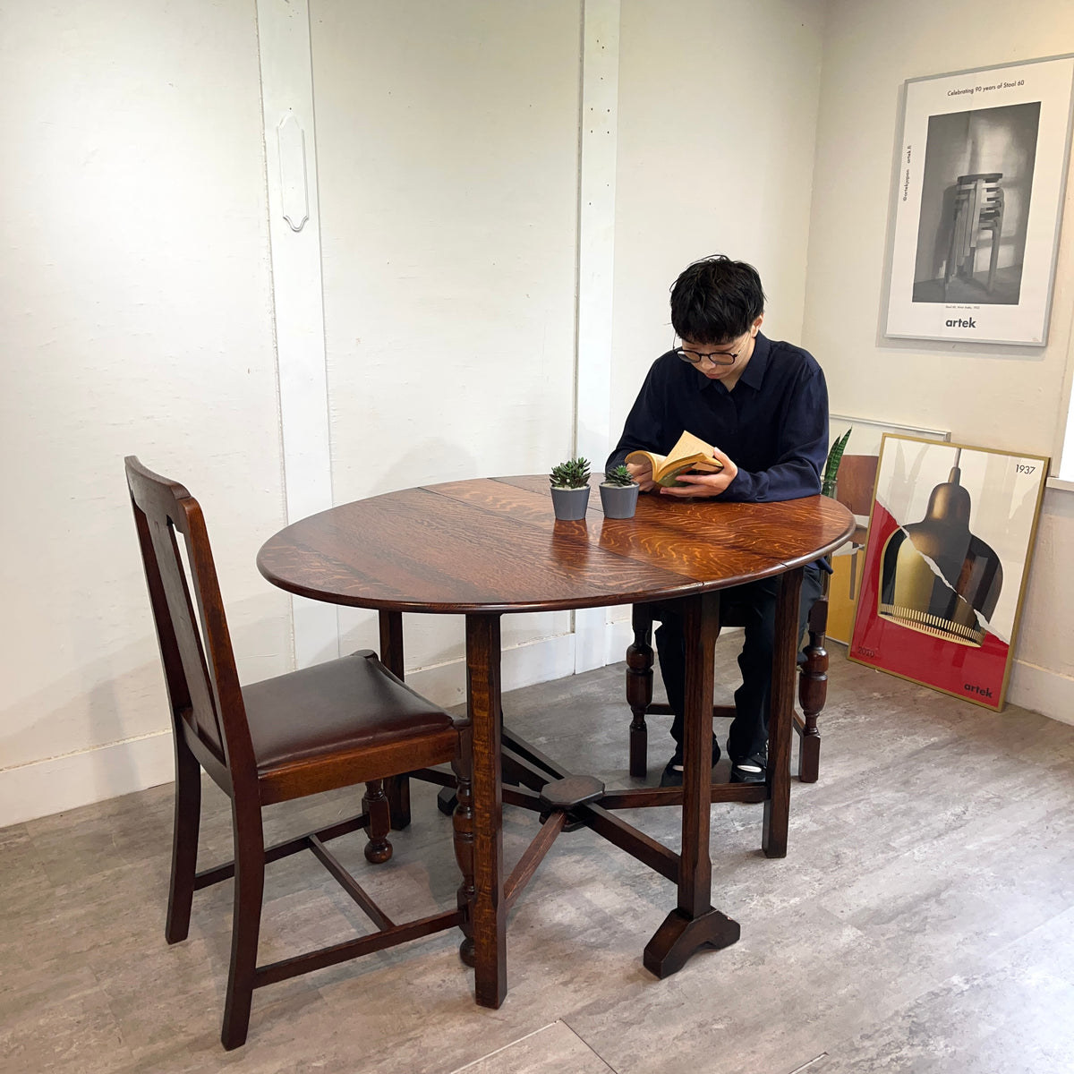 アンティーク バタフライテーブル 伸長式 オーク材