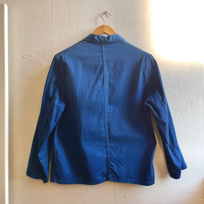 【古着】フランス ワークジャケット 70～80年代 ヘリンボーン ブルー メンズ  ヴィンテージ