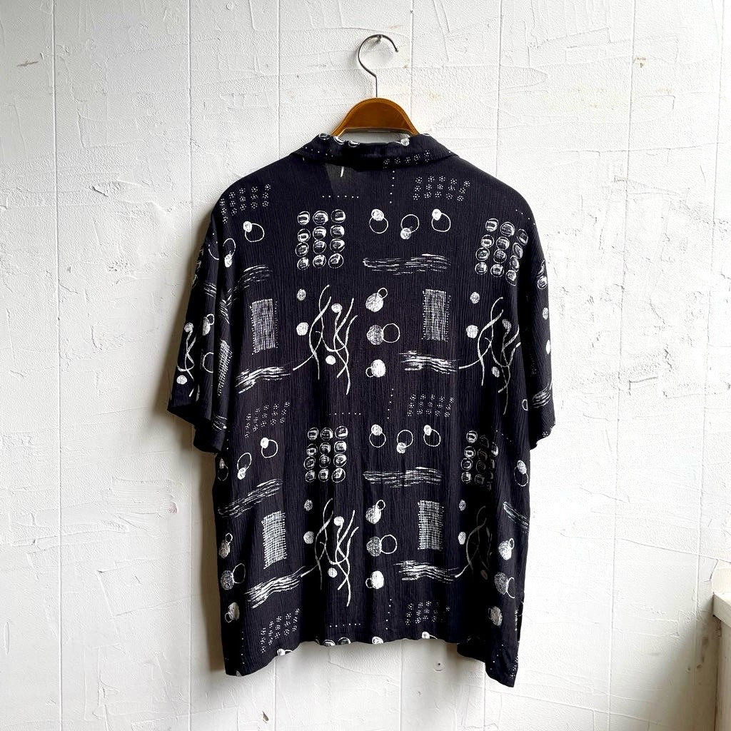 【古着】90s 総柄 サイケデリックシャツ シェルボタン ブラック