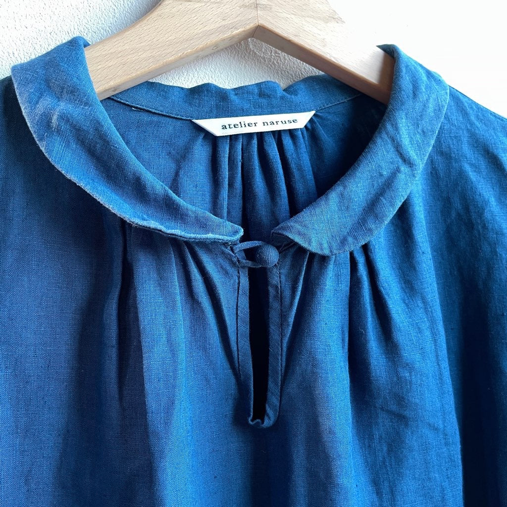 【古着】アトリエナルセ / atelier naruse  リネンファーマーズワンピ / linen farmers one-piece ブルー