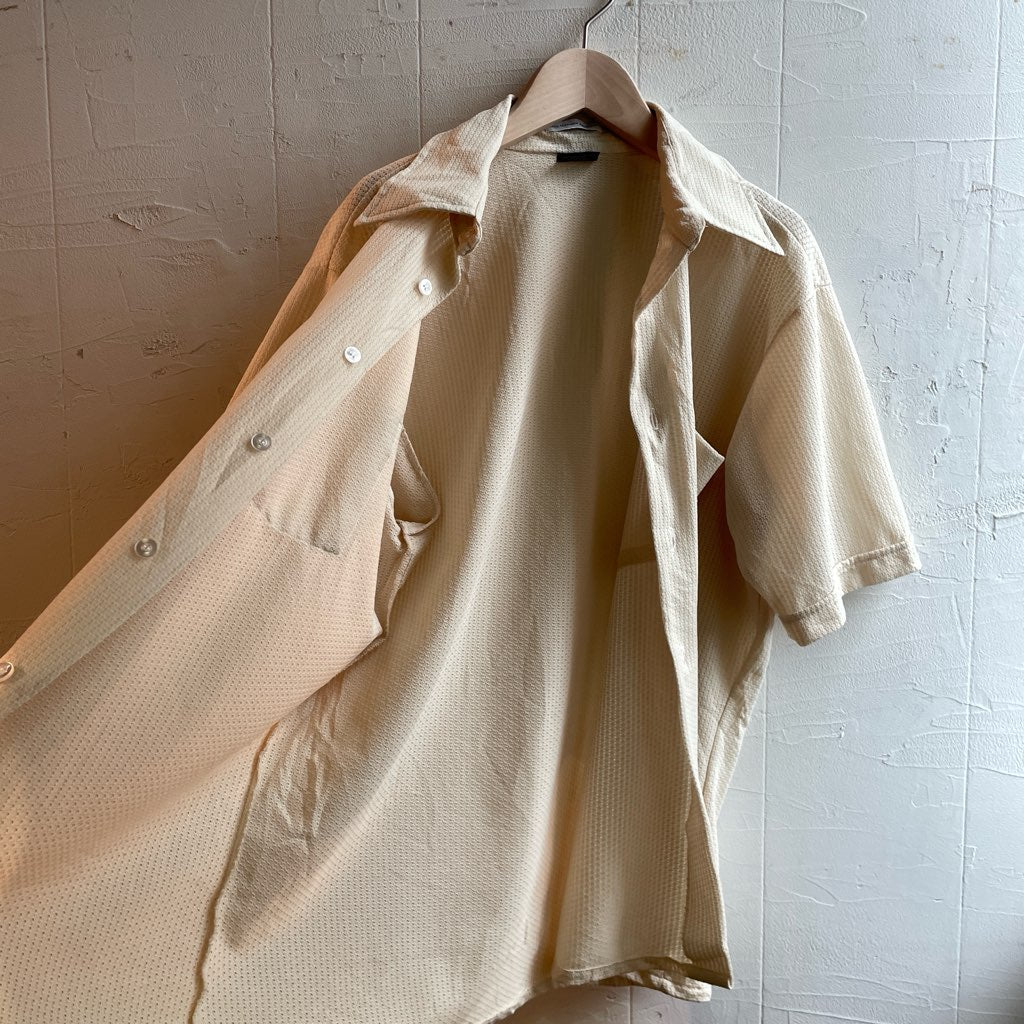 【古着】70s ヴィンテージ シースルー 開襟シャツ シアーシャツ ベージュ メンズ