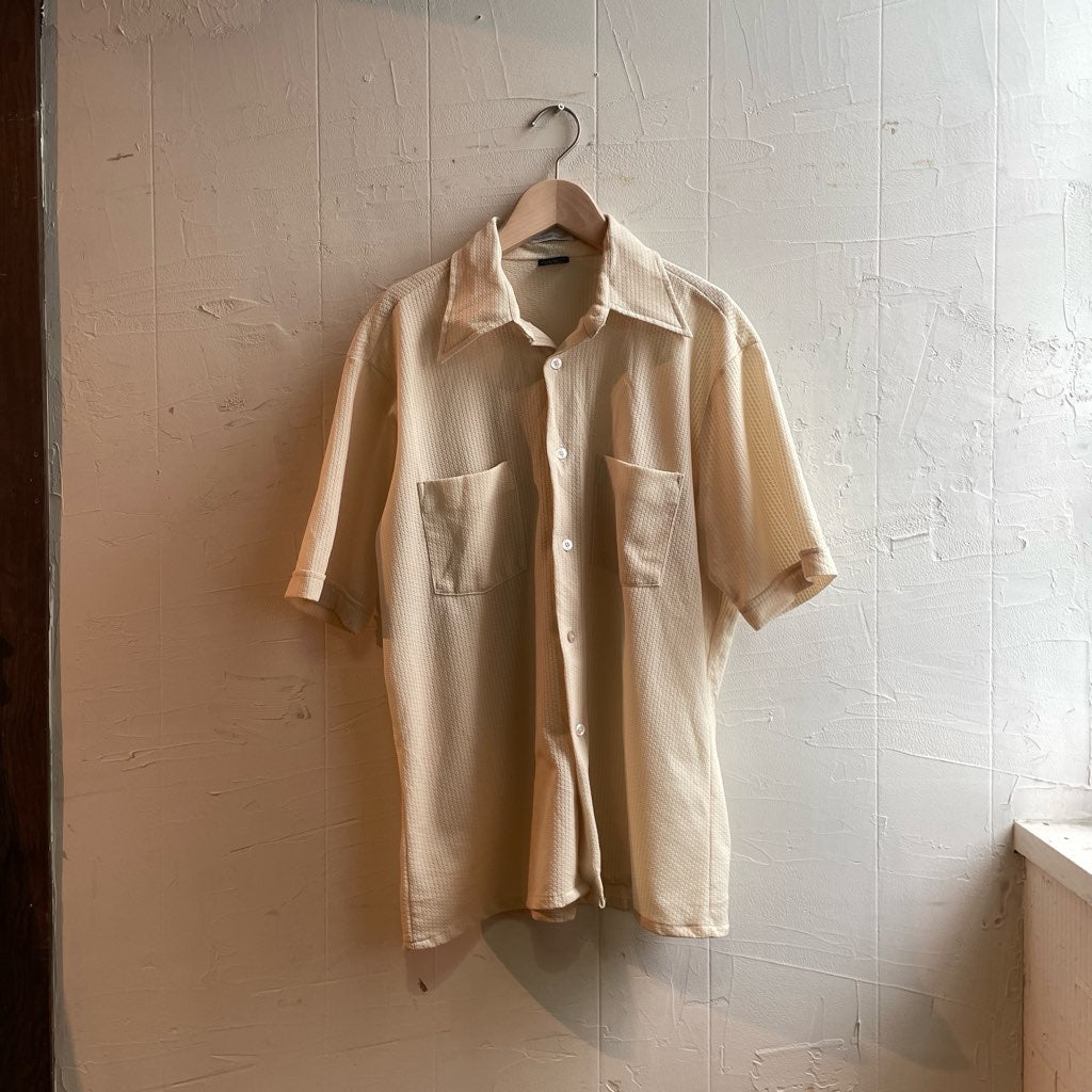 【古着】70s ヴィンテージ シースルー 開襟シャツ シアーシャツ ベージュ メンズ