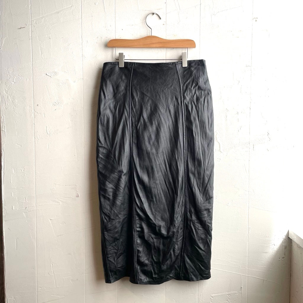 【古着】90s フェイクレザースカート ブラック Leather Skirt
