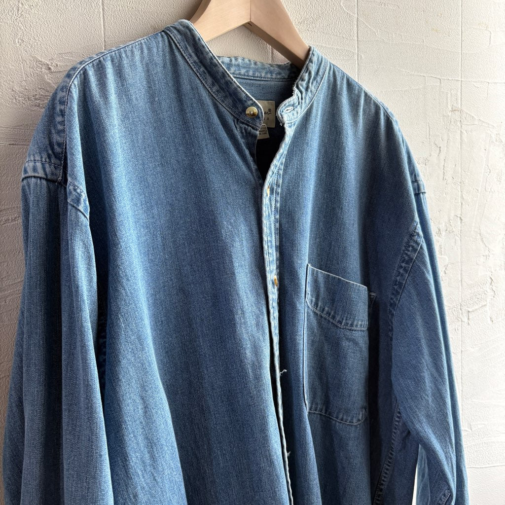 【古着】Eddie Bauer 90's デニムシャツ ノーカラーシャツ　