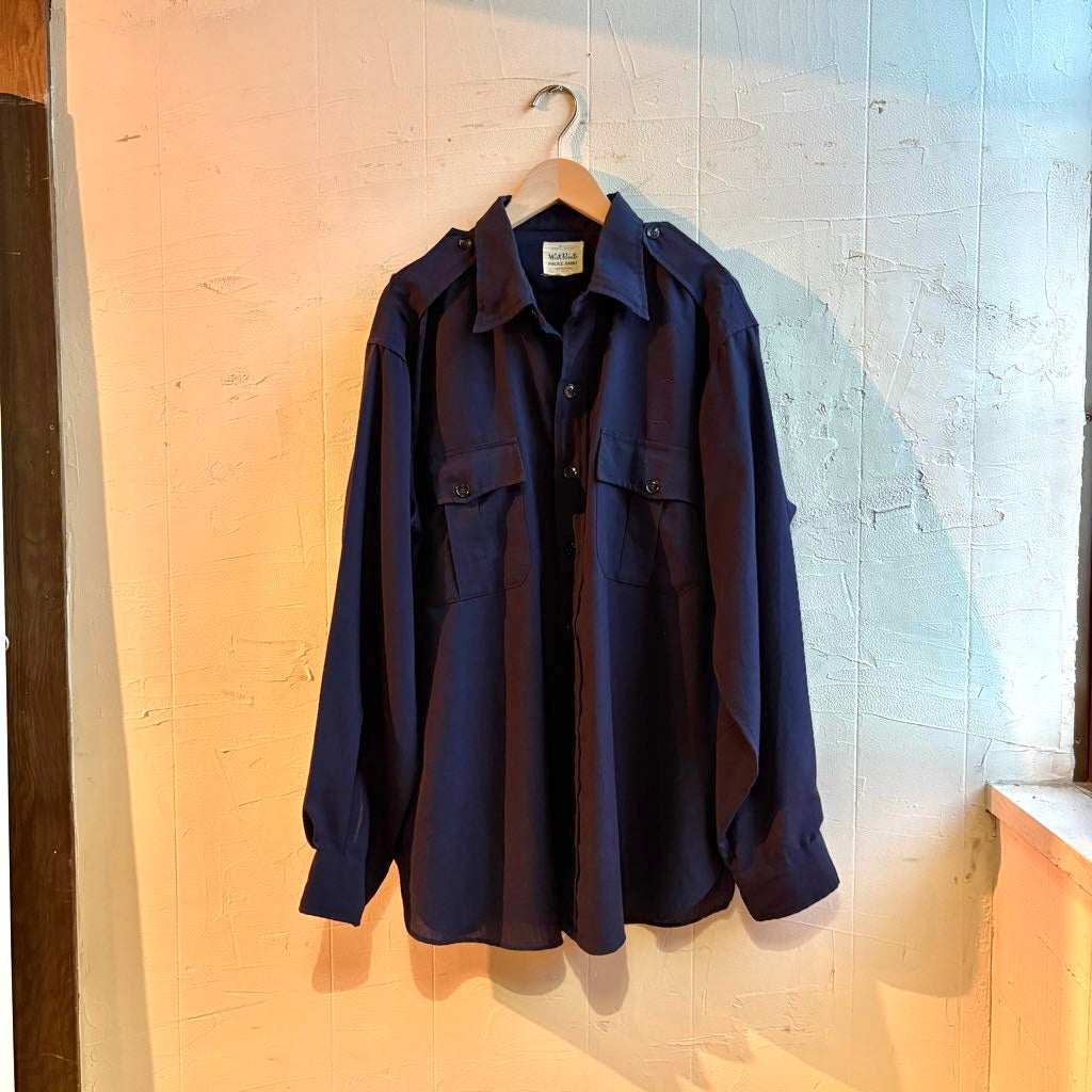 【古着】70's オフィサーシャツ ミリタリー 長袖 メンズ ネイビー
