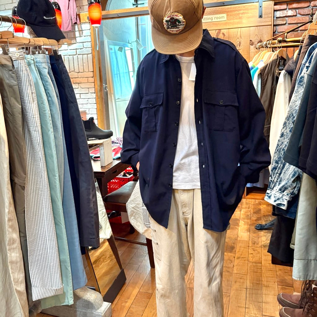【古着】70's オフィサーシャツ ミリタリー 長袖 メンズ ネイビー