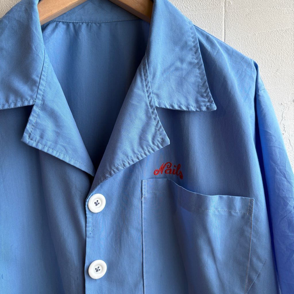 【古着】ブルー ヴィンテージシャツ 開襟シャツ ユーロ EURO VINTAGE