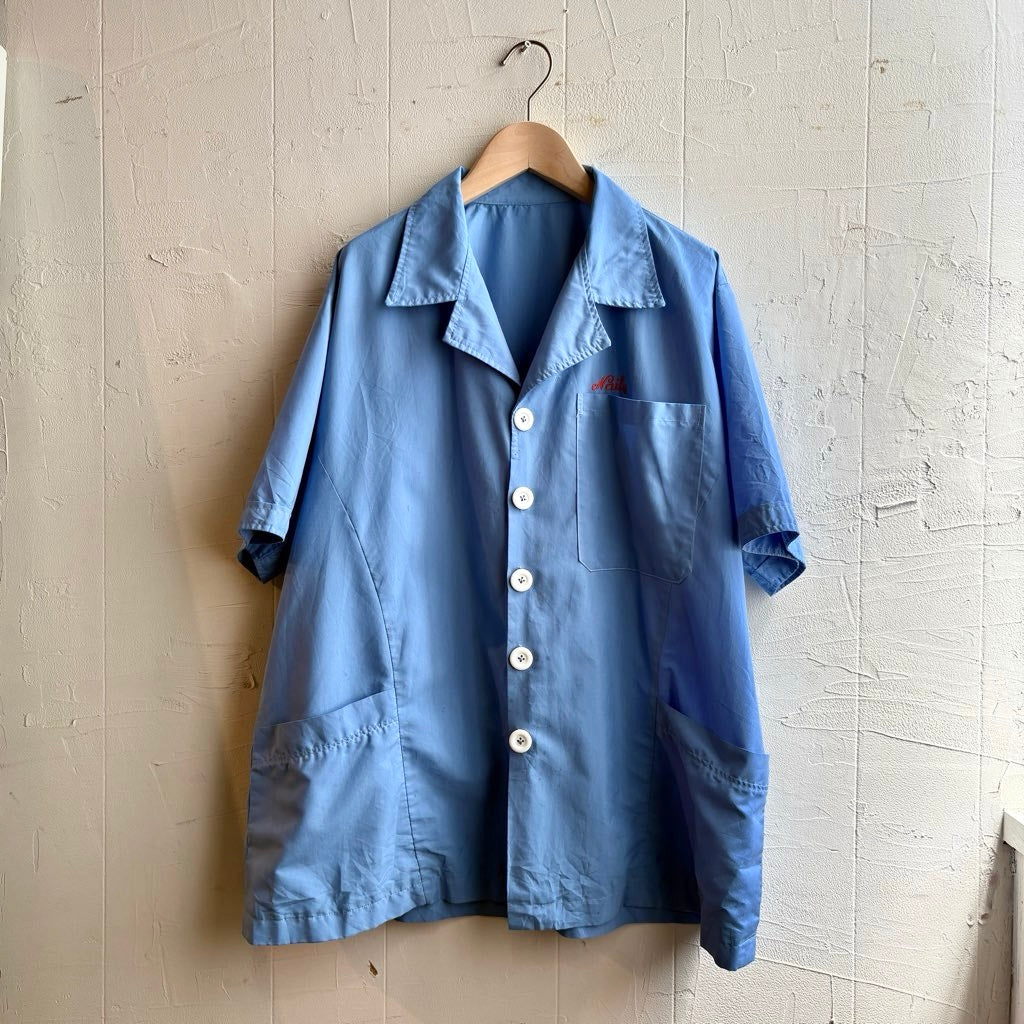 【古着】ブルー ヴィンテージシャツ 開襟シャツ ユーロ EURO VINTAGE