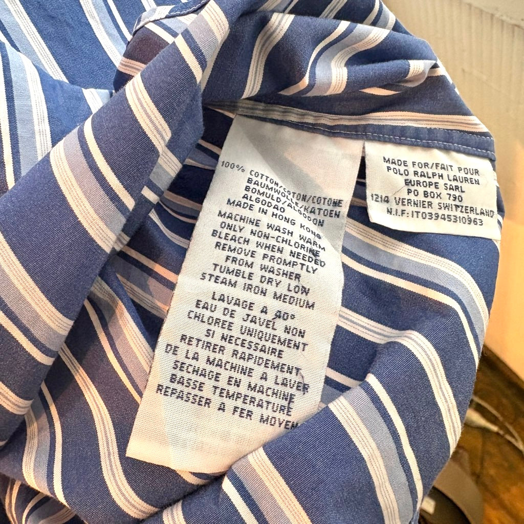 【古着】90‘s ラルフローレン / Ralph Lauren ブルー  ストライプ シャツ 半袖