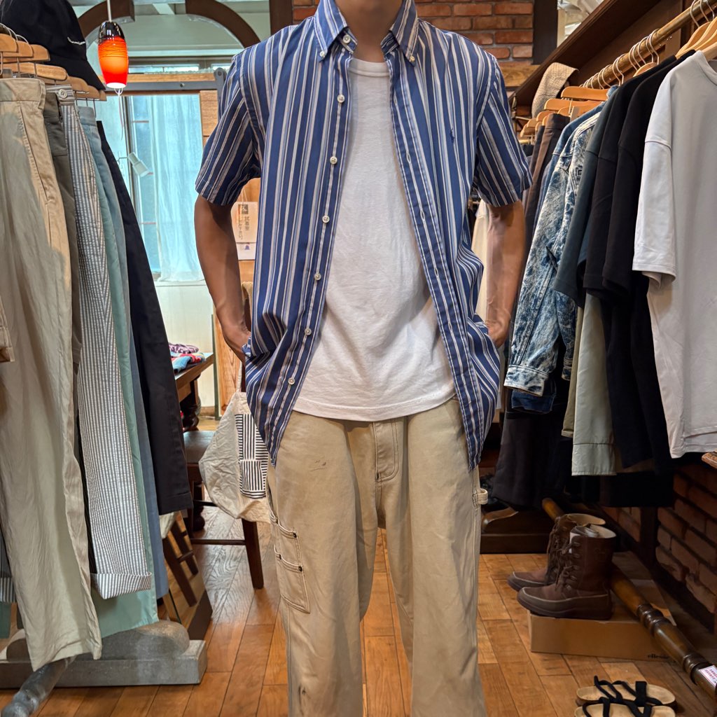 【古着】90‘s ラルフローレン / Ralph Lauren ブルー  ストライプ シャツ 半袖