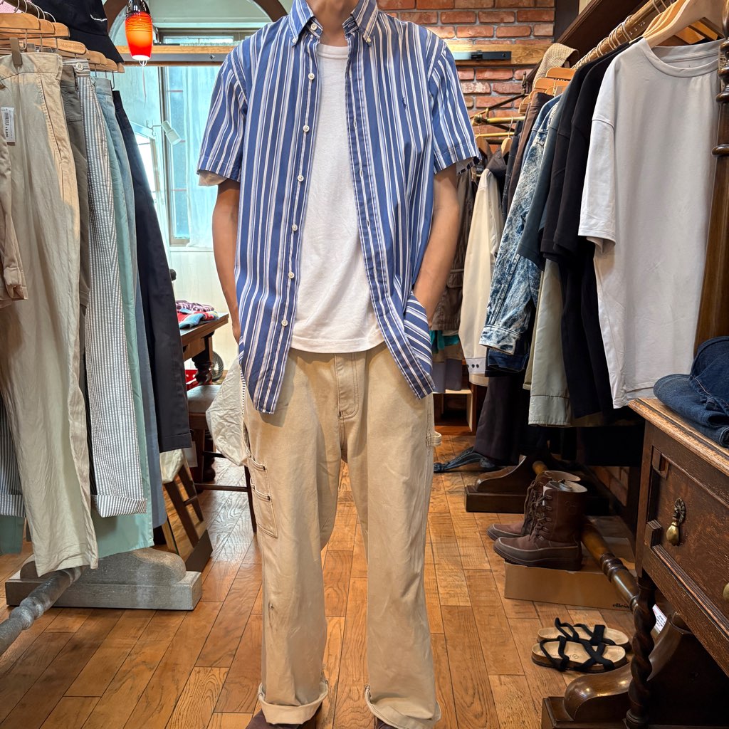 【古着】90‘s ラルフローレン / Ralph Lauren ブルー  ストライプ シャツ 半袖