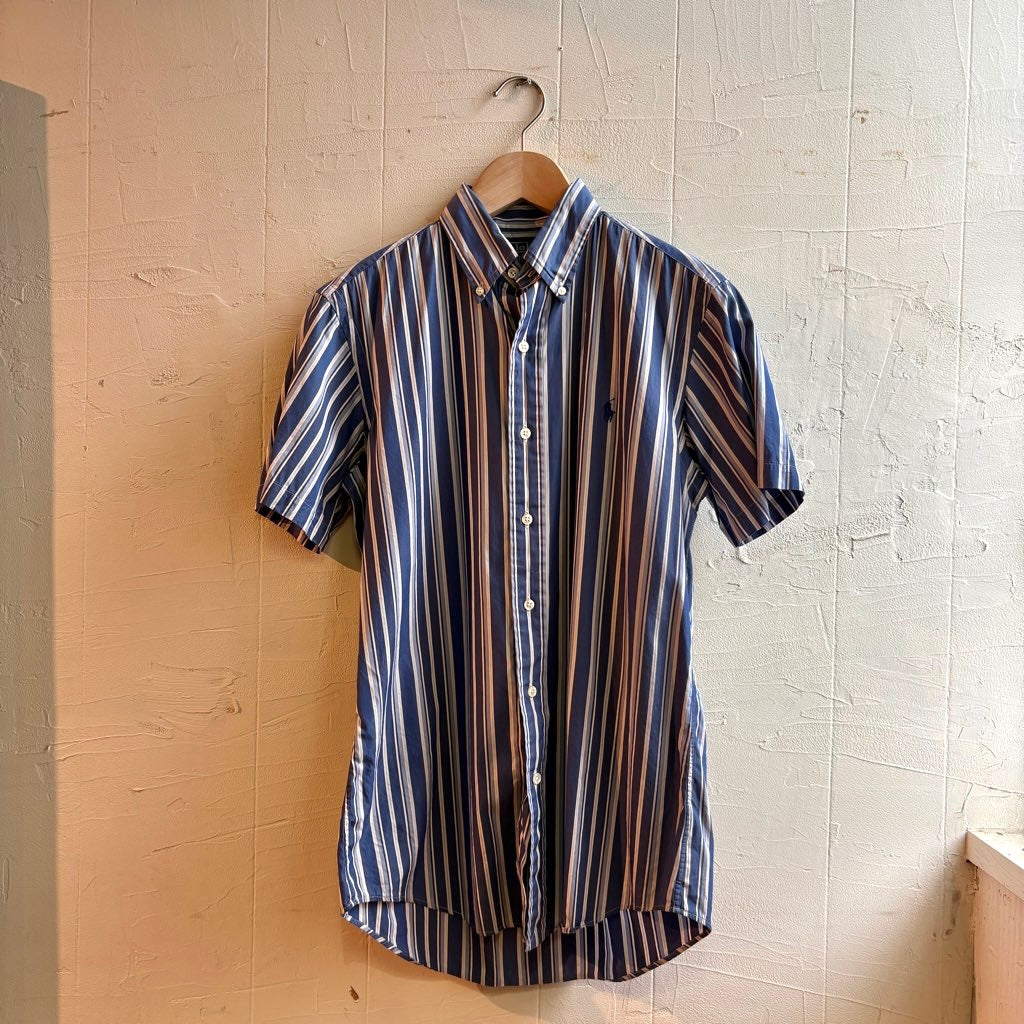 【古着】90‘s ラルフローレン / Ralph Lauren ブルー  ストライプ シャツ 半袖