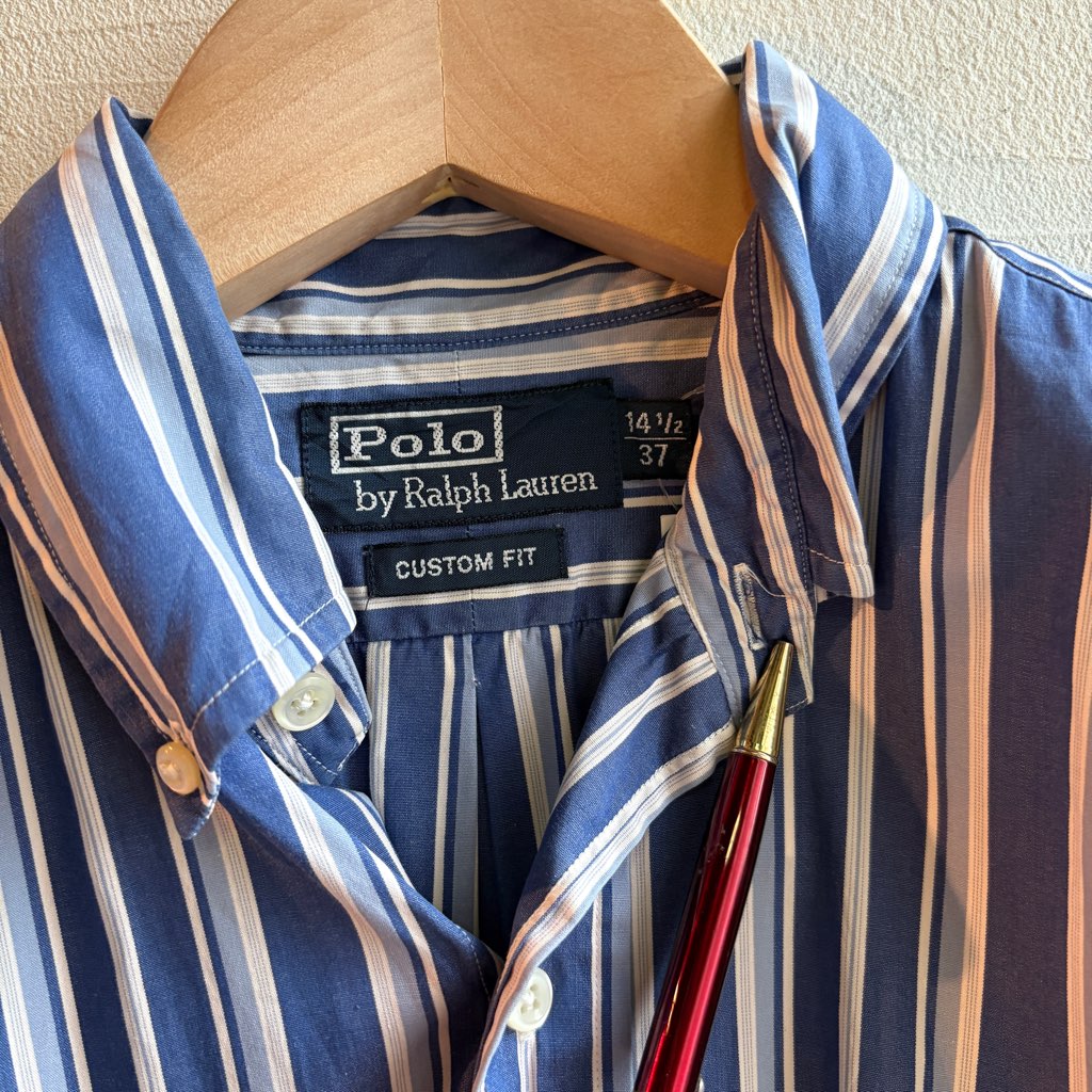 【古着】90‘s ラルフローレン / Ralph Lauren ブルー  ストライプ シャツ 半袖
