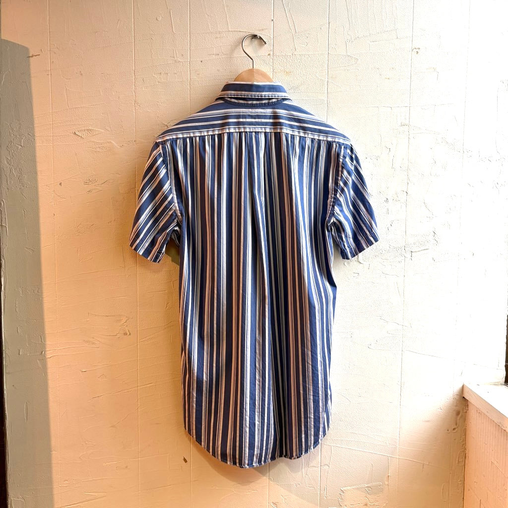 【古着】90‘s ラルフローレン / Ralph Lauren ブルー  ストライプ シャツ 半袖