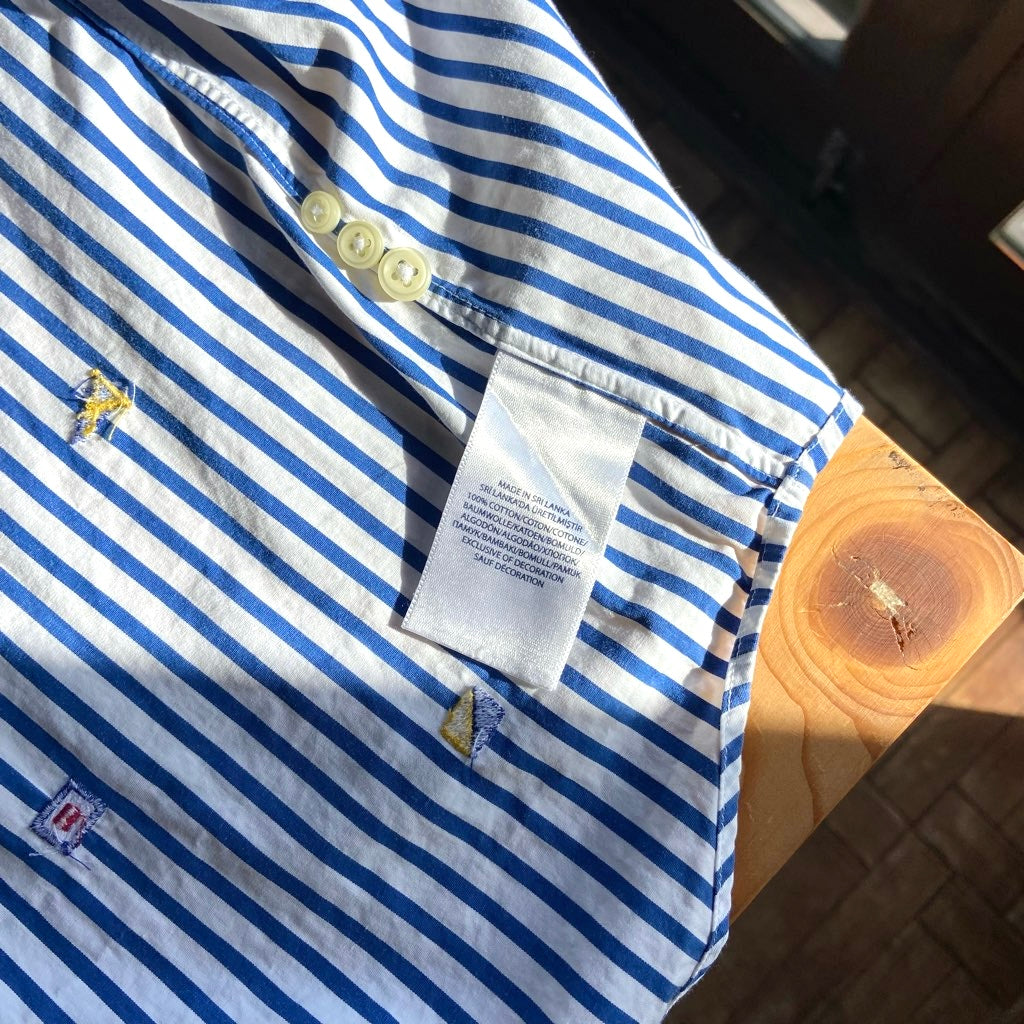 美品 RALPH LAUREN 国旗柄 総柄 ストライプシャツ 現行タグ L 古着】 ラルフローレン / RALPH LAUREN 万国旗 ストライプシャツ 春秋