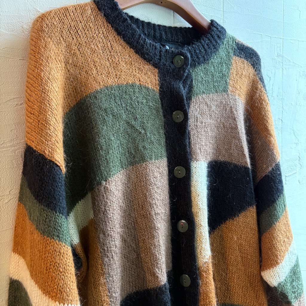 未使用【BLANCVERT】90s~ VINTAGE モヘア混 カーディガン 古着】90's モヘア カーディガン 中古 ナチュラル シンプル アース