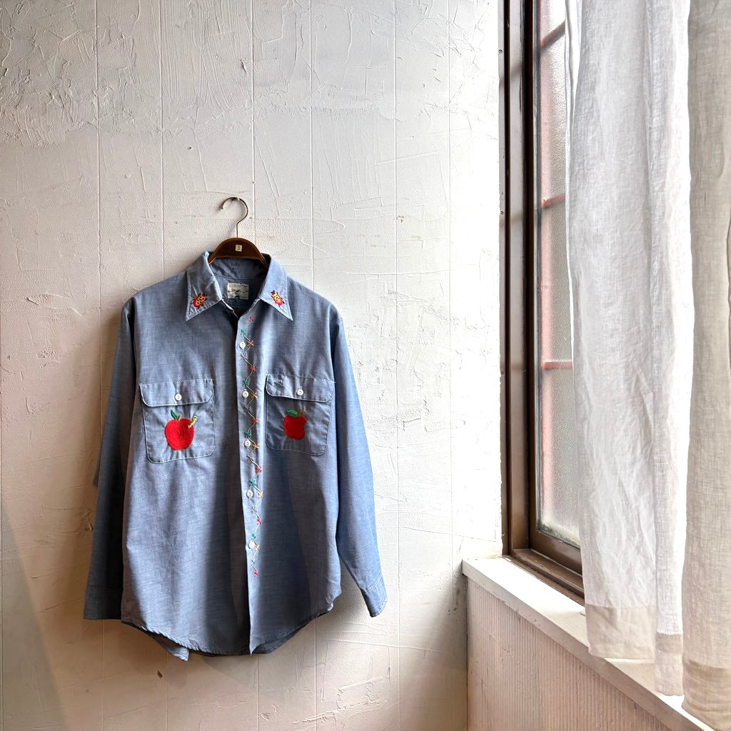 【古着】BICKMAC 70's 刺繍 シャンブレーシャツ ヴィンテージ