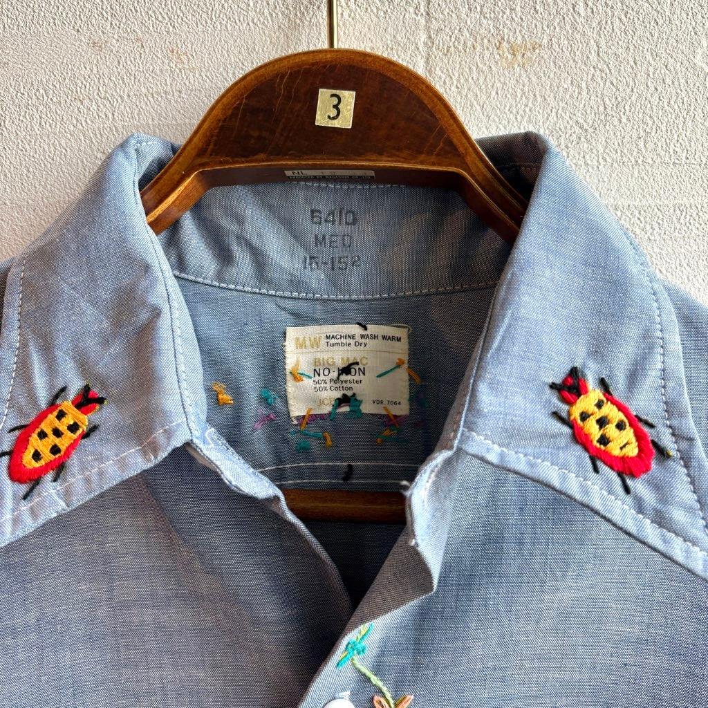 【古着】BICKMAC 70's 刺繍 シャンブレーシャツ ヴィンテージ