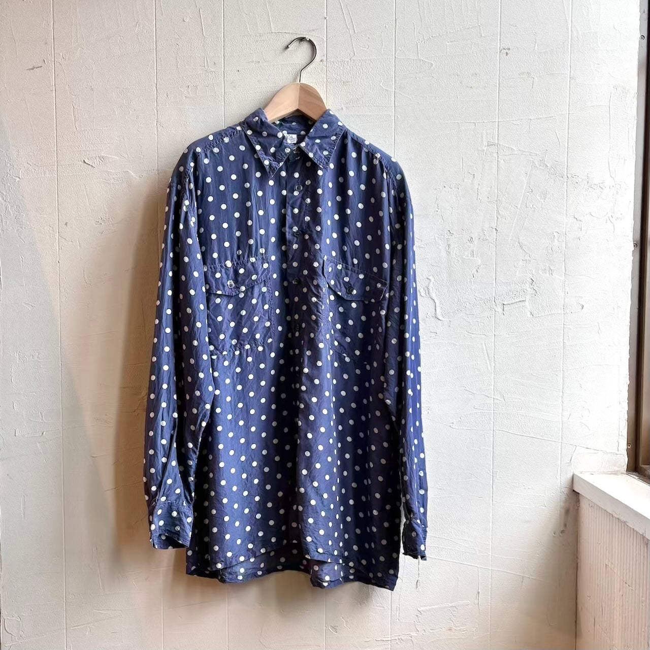 【古着】Walbusch / ヴァルブッシュ シルクドット シャツ ブルー