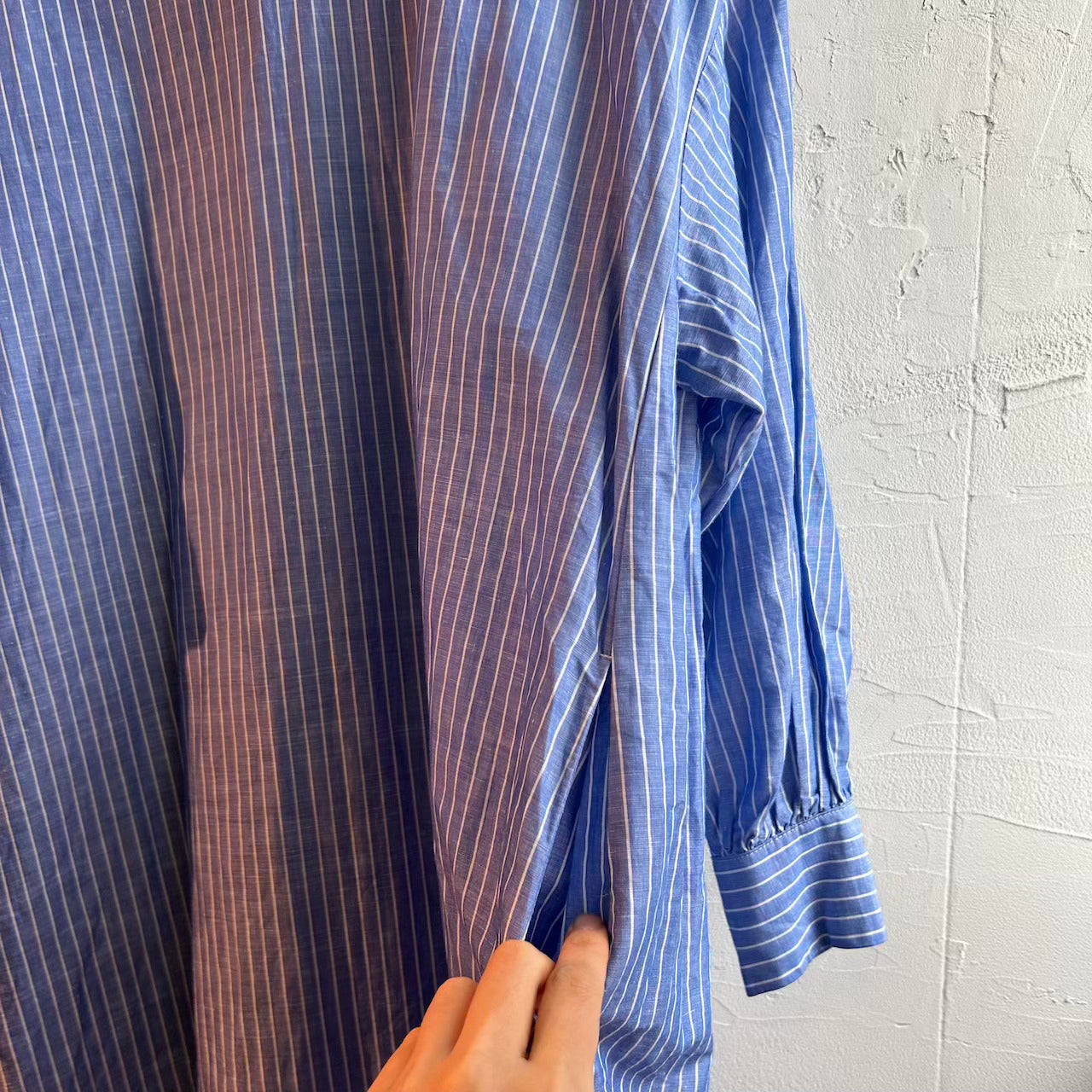 【古着】アトリエナルセ / atelier naruse コットンリネンロングワンピース ブルー ストライプ