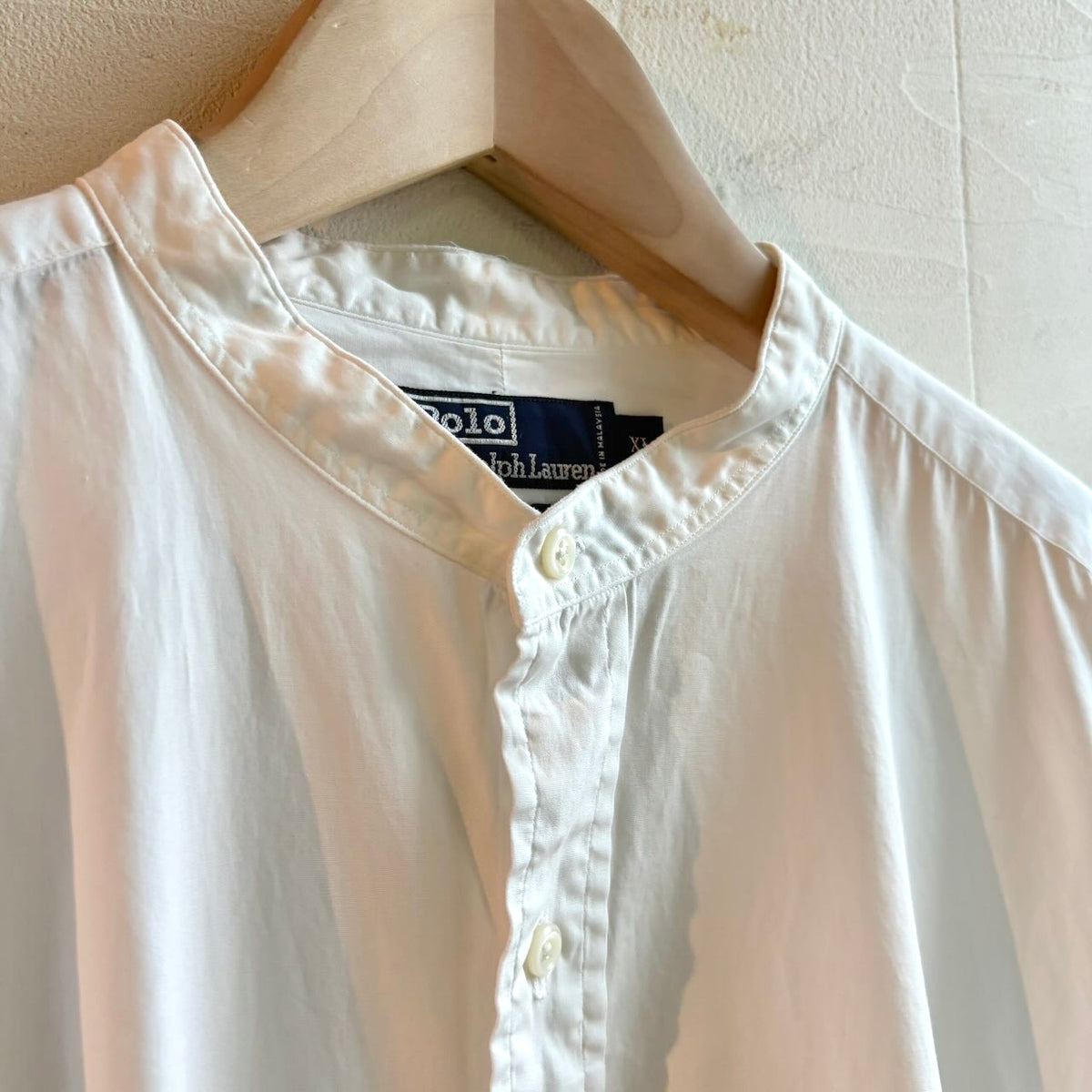 【古着】80s ポロ バイ ラルフローレン / Polo by Ralph Lauren バンドカラー 半袖シャツ 白