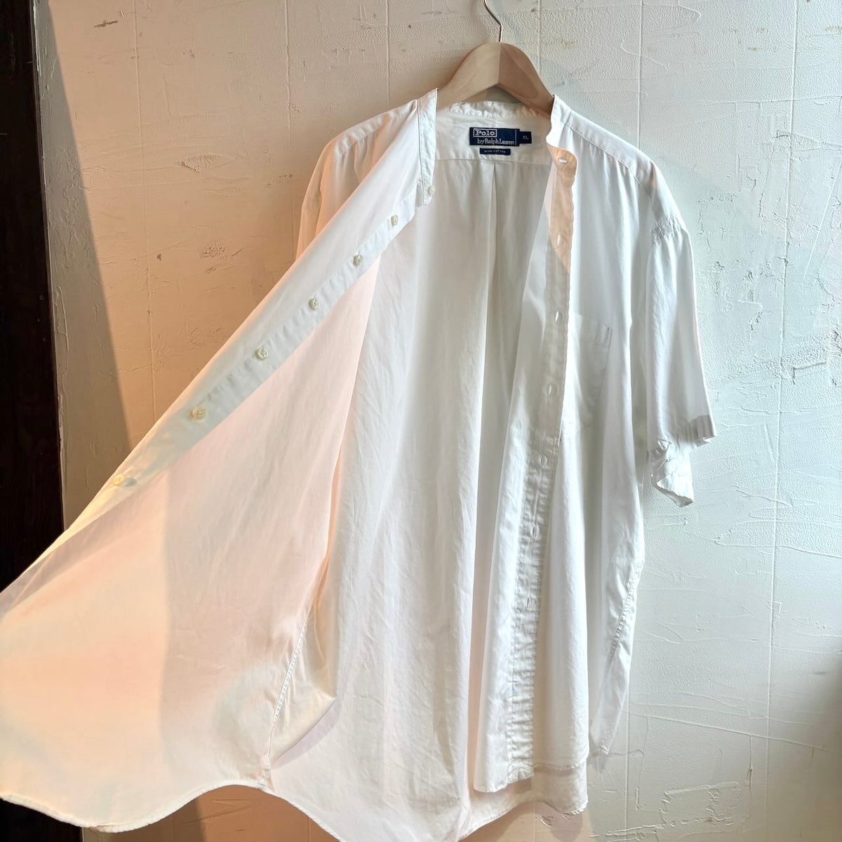 【古着】80s ポロ バイ ラルフローレン / Polo by Ralph Lauren バンドカラー 半袖シャツ 白