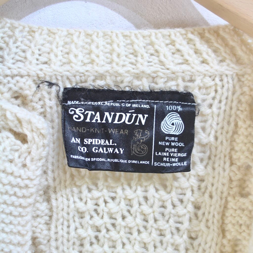 【古着】 STANDUN アイルランド製 アランニットカーディガン オフホワイト