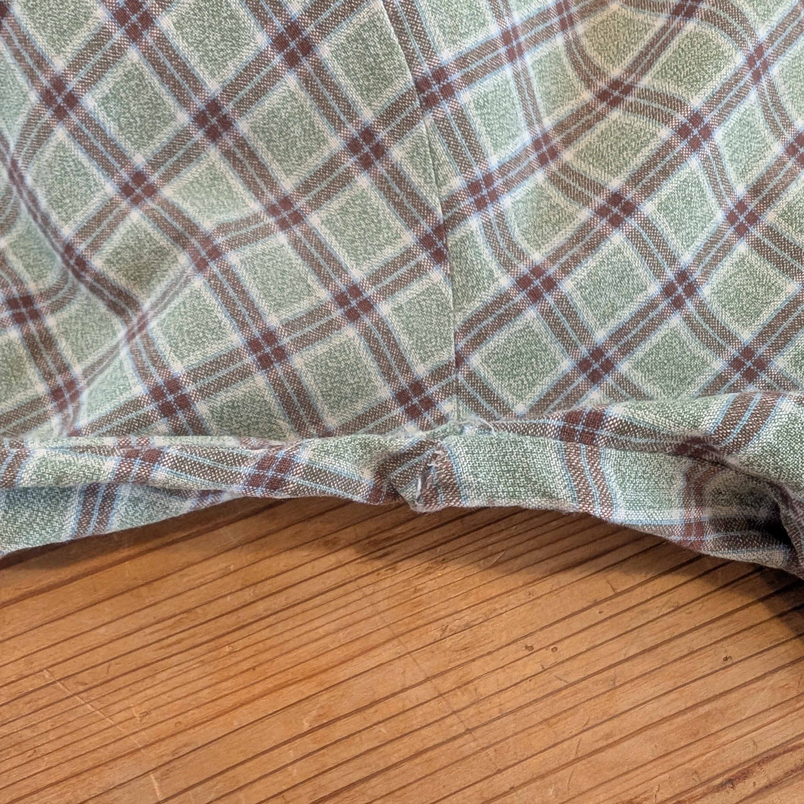 【古着】チェックグランパシャツ グリーン ロング丈