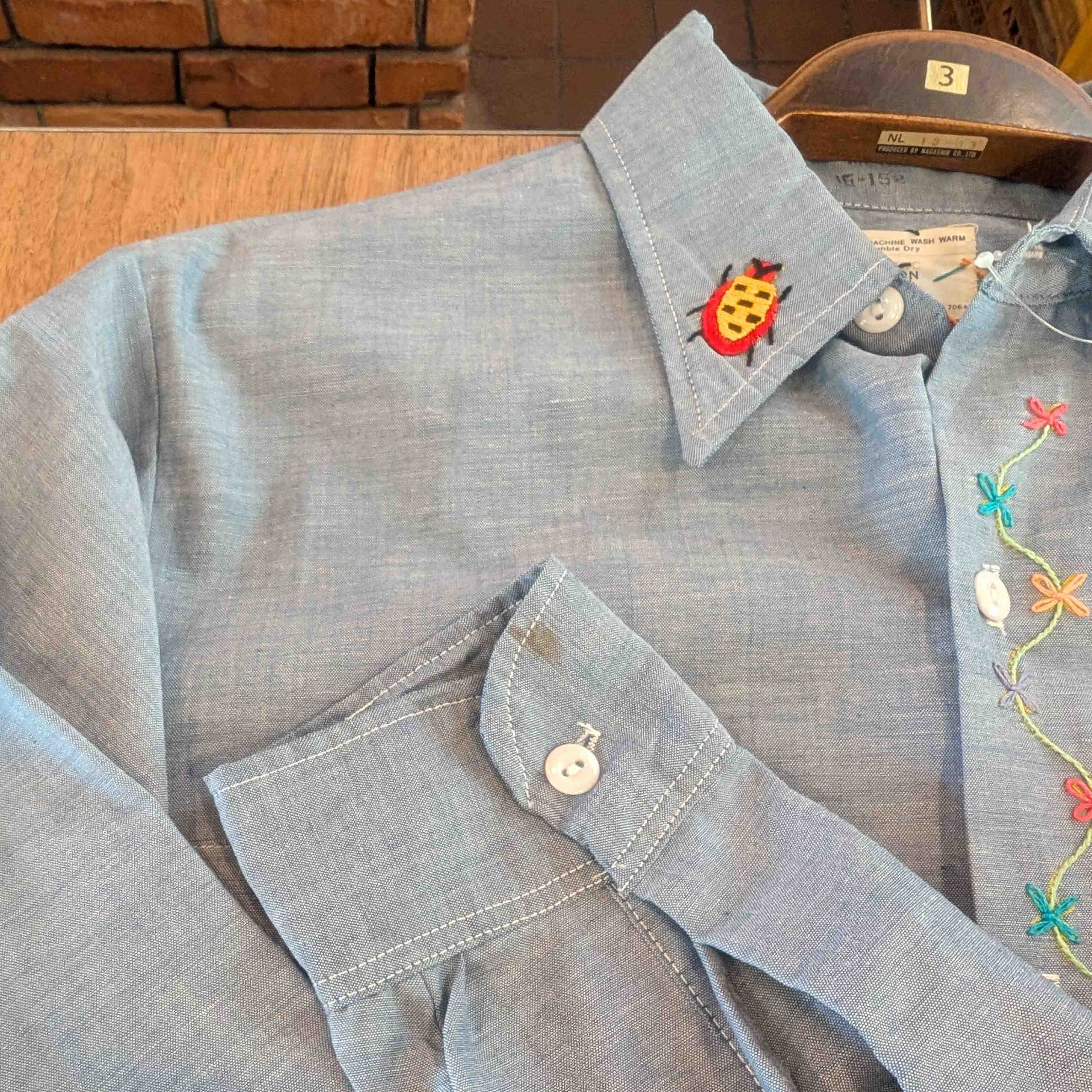 【古着】BICKMAC 70's 刺繍 シャンブレーシャツ ヴィンテージ