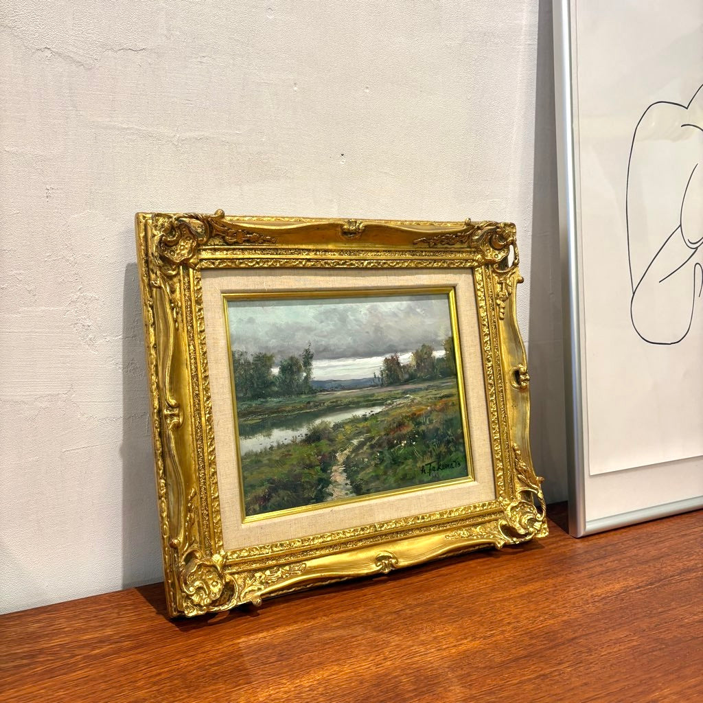 武本春根　「新緑の河岸」油彩画　【商談中】 - Restyle