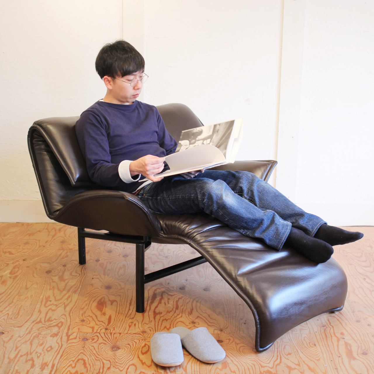 Cassina】カッシーナ VERANDA ヴェランダ 黒総革 1人掛けソファ