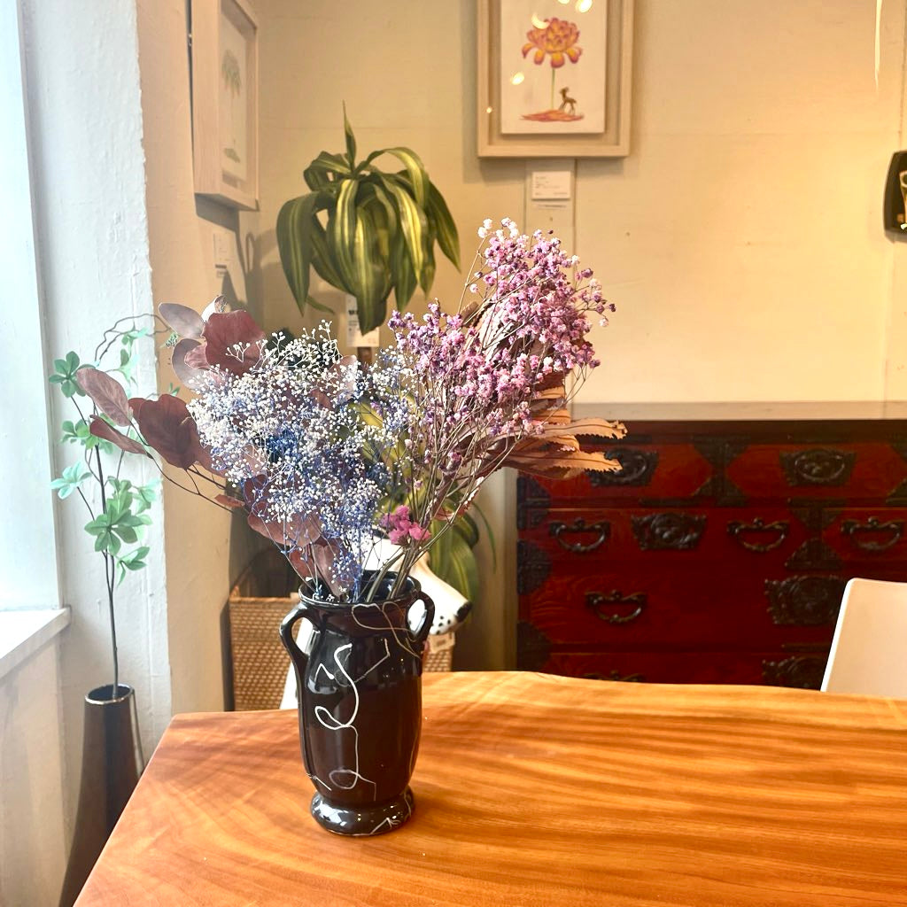 アメリカヴィンテージ フラワーベース 黒×白 マーブル 花器  花瓶