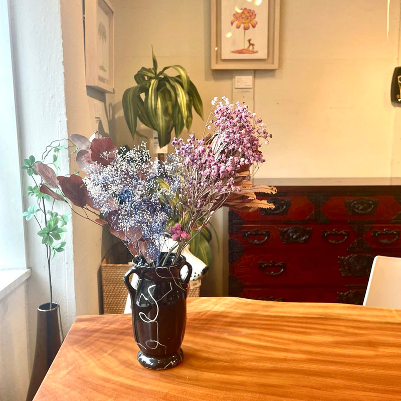 アメリカヴィンテージ フラワーベース 黒×白 マーブル 花器 花瓶