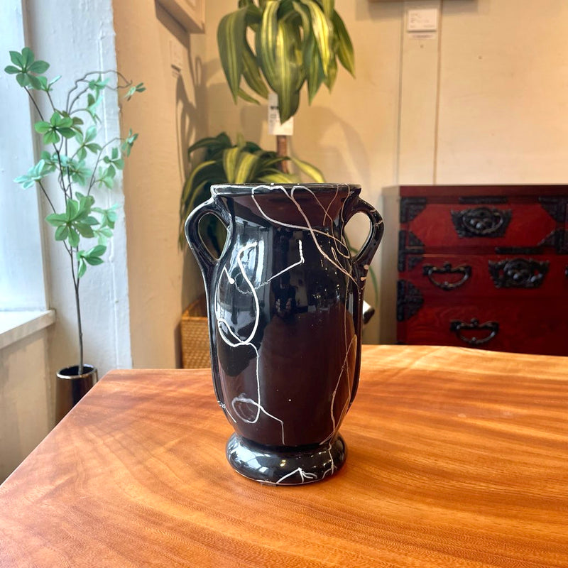 アメリカヴィンテージ フラワーベース 黒×白 マーブル 花器  花瓶