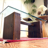 古材脚のガラステーブル リメイク リバイブモブラープロジェクト