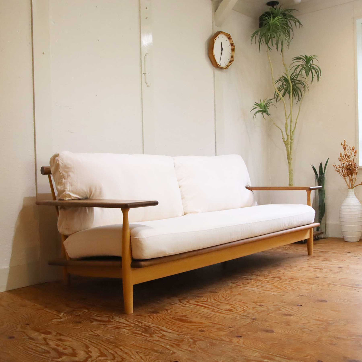 柏木工 シビルソファ 3P ウォールナット+オーク 住宅展示場展示使用品
