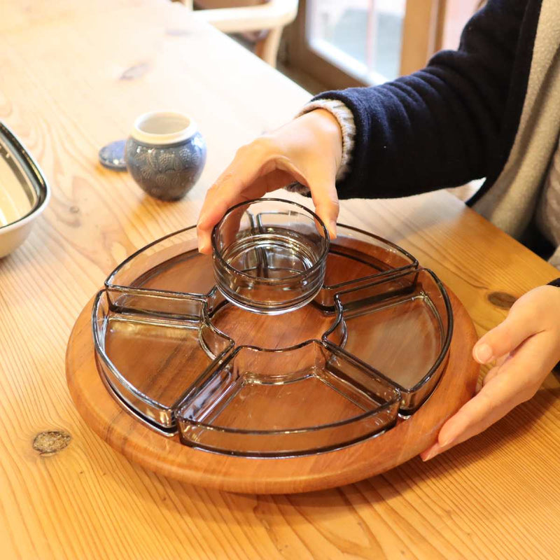 ディグスメッド / DIGSMED 木製回転トレイガラス皿セット デンマーク製  ヴィンテージ