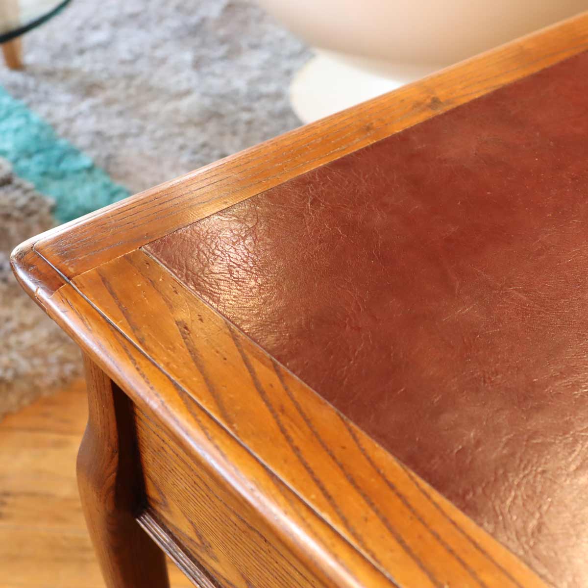 ディスプレイテーブル 猫脚 作業台 中古 アンティーク 革 テーブル