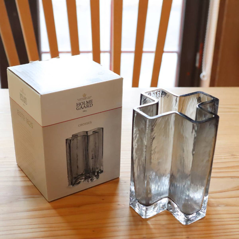 ホルムガード / Holmegaard クロスベース グレー フラワーベース H12 花器 花瓶 中古